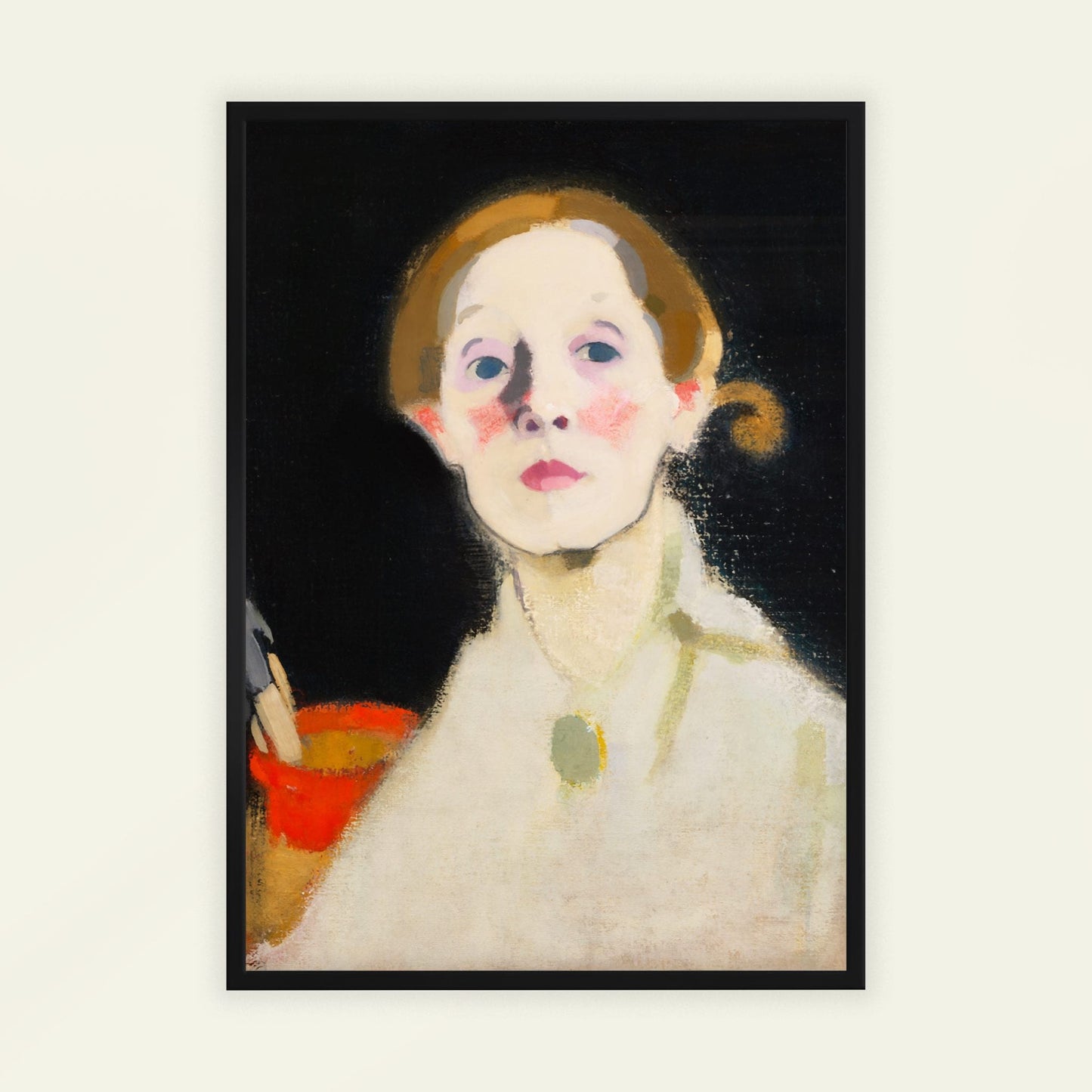 Self-portrait with Black Background by Helene Schjerfbeck, figure wall art, Expressionist print, Finnish portrait, minimal, modern home decor, framed wall art, art poster
