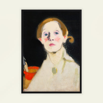 Self-portrait with Black Background by Helene Schjerfbeck, figure wall art, Expressionist print, Finnish portrait, minimal, modern home decor, framed wall art, art poster