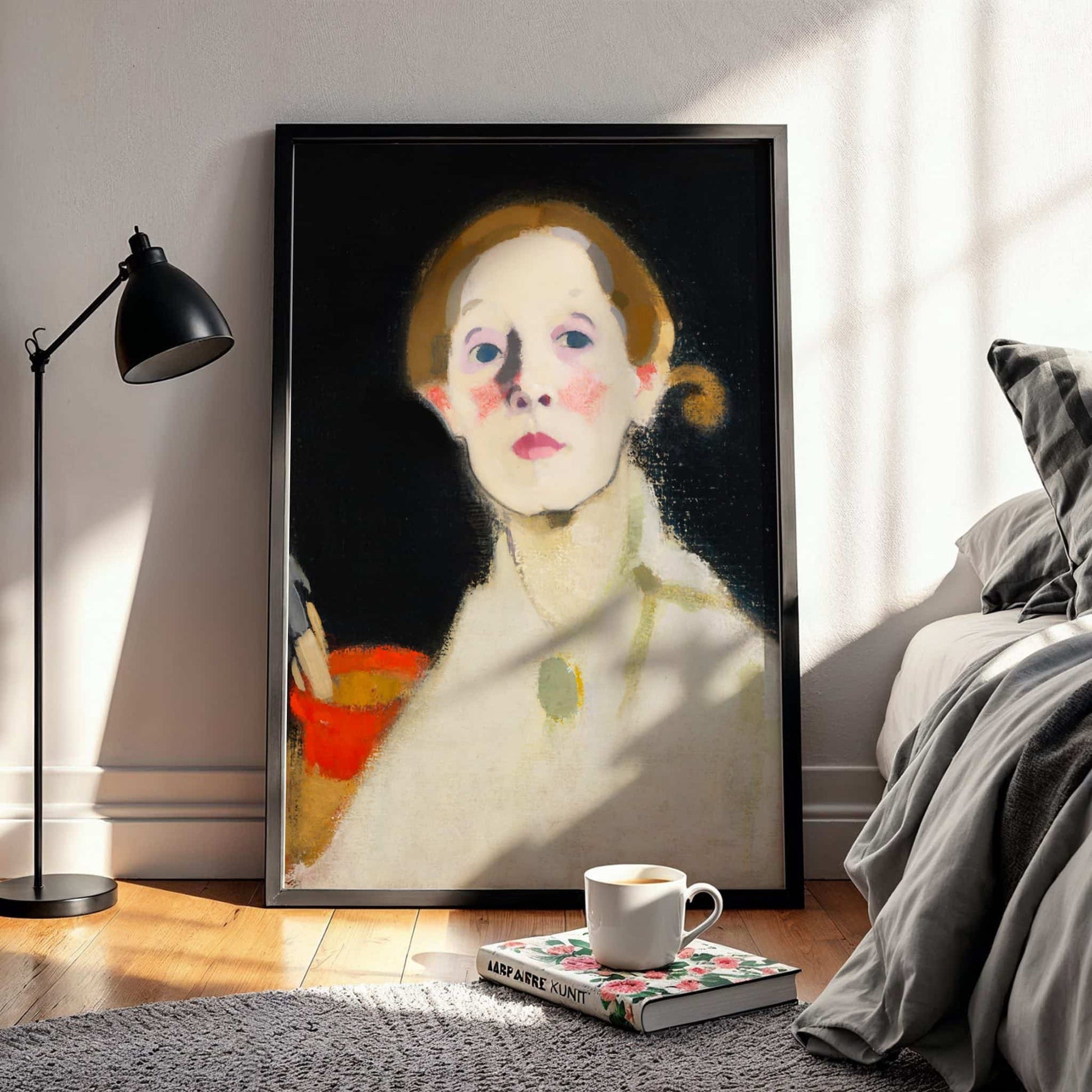 Self-portrait with Black Background by Helene Schjerfbeck, portrait print, vintage portrait, Finnish Nordic modernist, self portrait, home decor print, framed wall art, art poster
