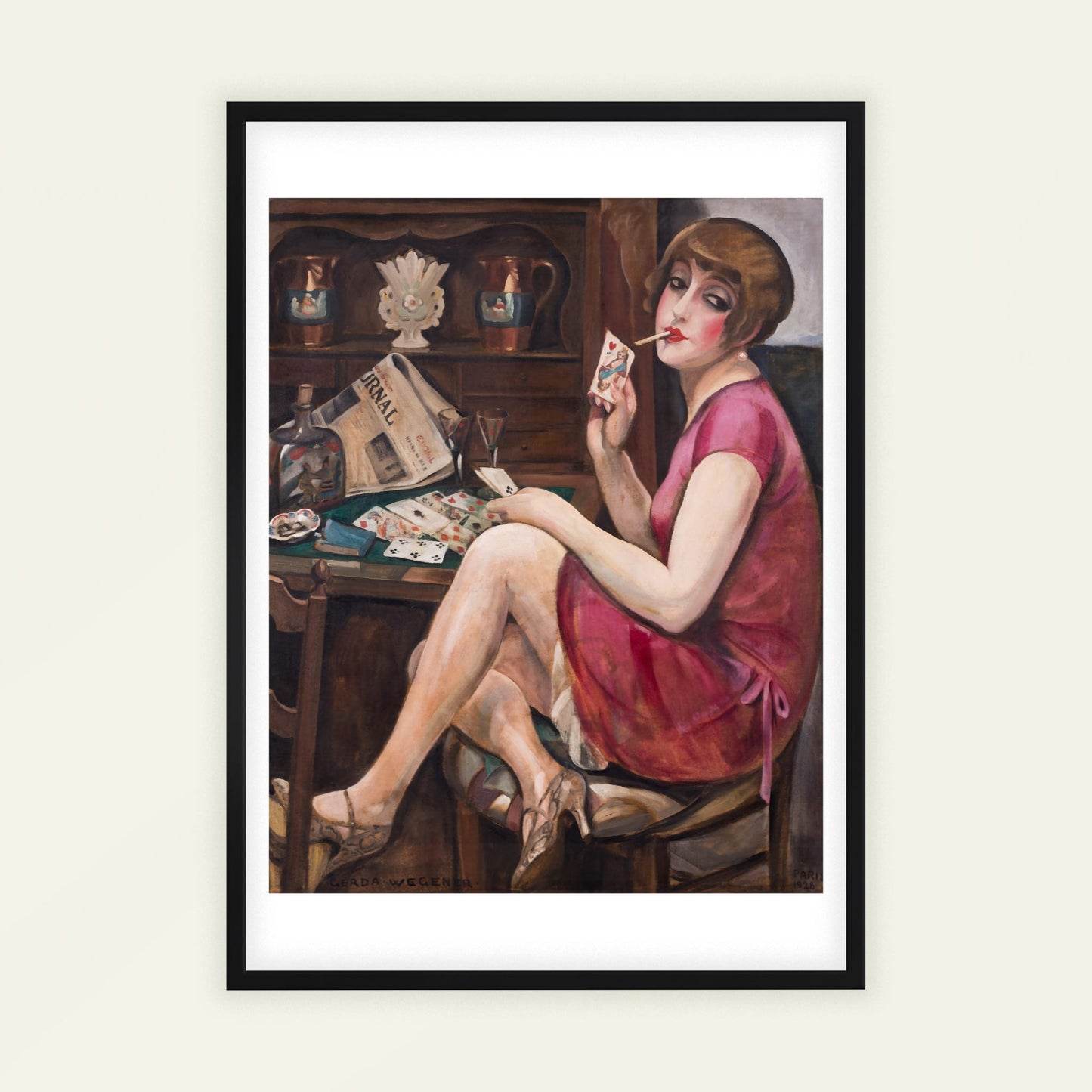 Solitaire-Queen of Hearts (Lili) by Gerda Wegener, Art Nouveau print, portrait print, Danish Lili Elbe, Art Deco, home decor print, framed wall art, art poster