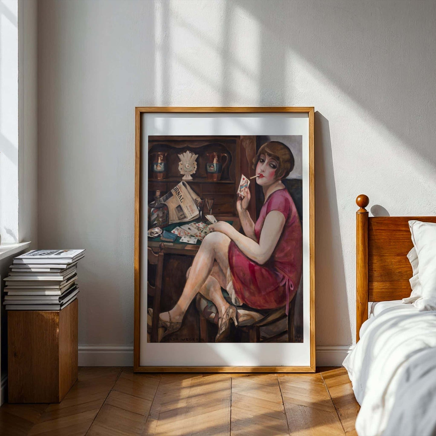 Solitaire-Queen of Hearts (Lili) by Gerda Wegener, vintage portrait, decorative wall art, Danish portrait, Paris style, art reproduction, framed wall art, art poster
