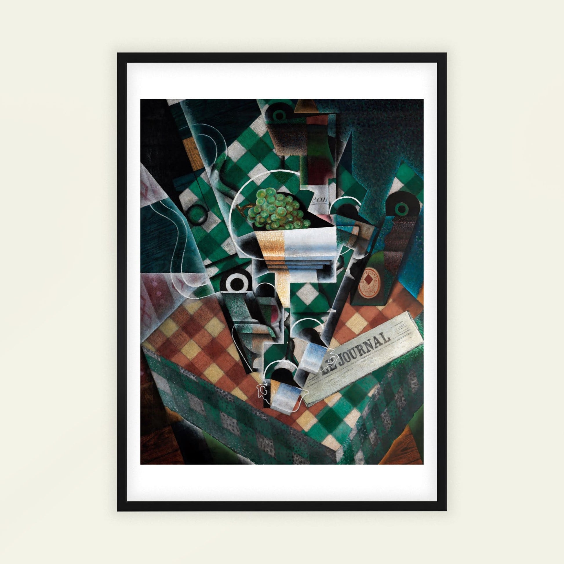 Still Life with Checked Tablecloth by Juan Gris, still life print, dining room decor, Spanish Cubist, modernist, living room wall art, framed wall art, art poster