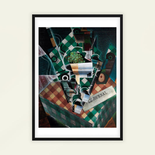 Still Life with Checked Tablecloth by Juan Gris, still life print, dining room decor, Spanish Cubist, modernist, living room wall art, framed wall art, art poster