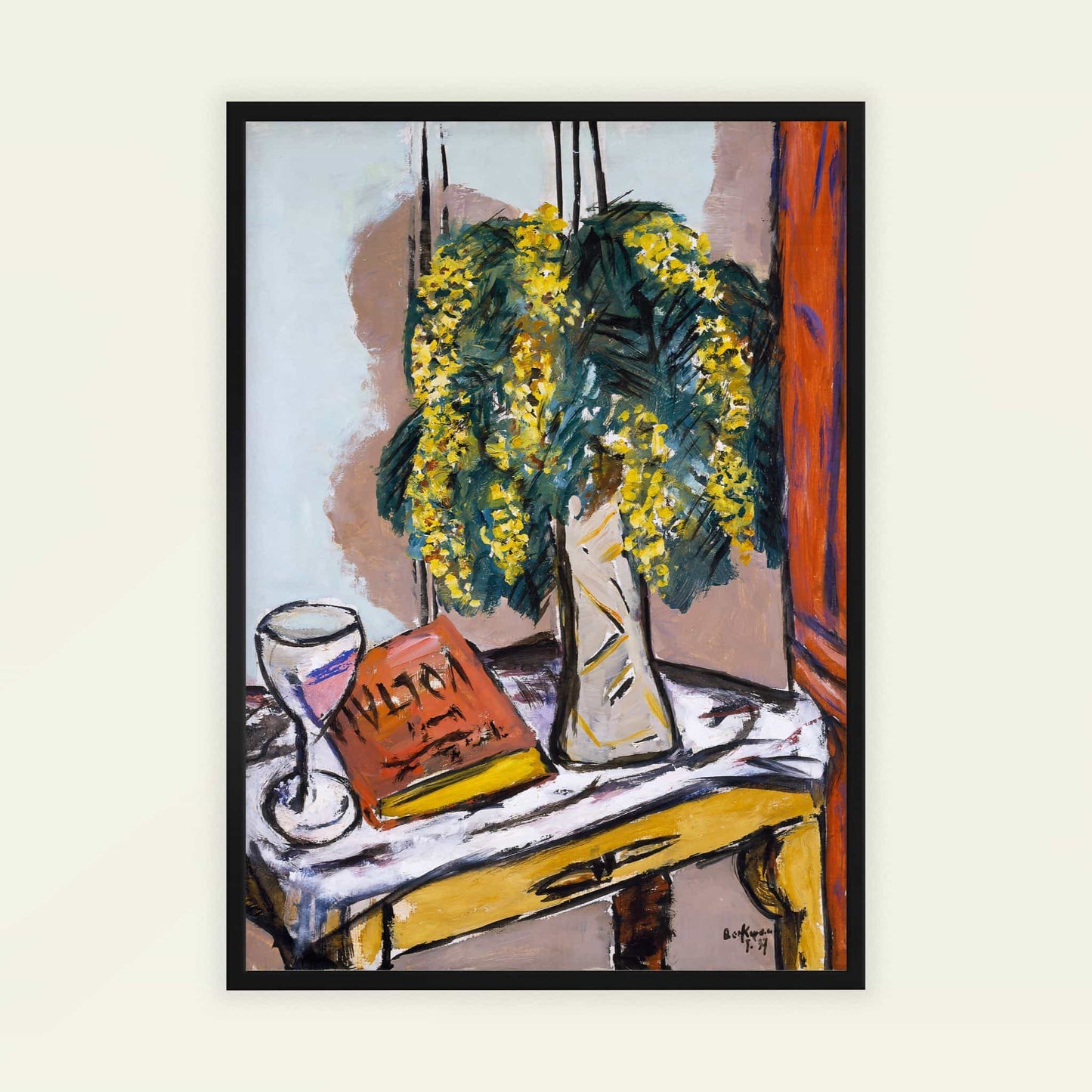 Still Life with Mimosas by Max Beckmann, dining room decor, flower wall art, German Neue Sachlichkeit, modernist, small art print, framed wall art, art poster