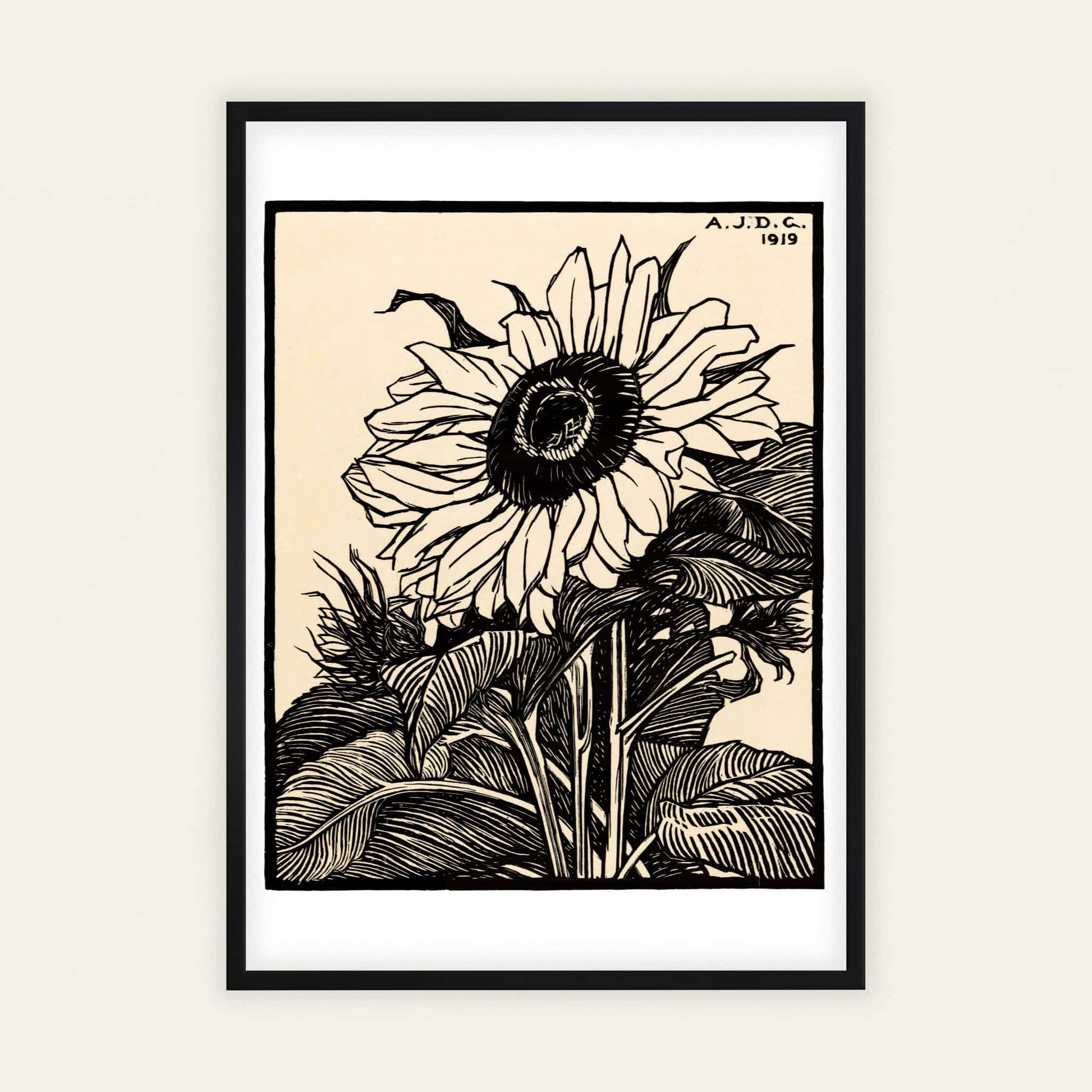 Sunflower by Julie de Graag, Art Nouveau print, botanical print, Dutch black and white, Art Nouveau, home decor print, framed wall art, art poster