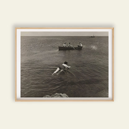 Swimmer and Boat, Ogunquit by Yasuo Kuniyoshi art poster, for home decor, art prints and expressive wall art displays