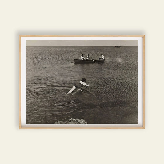 Swimmer and Boat, Ogunquit by Yasuo Kuniyoshi art poster, for home decor, art prints and expressive wall art displays