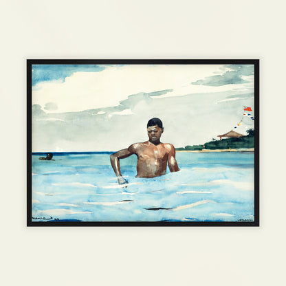 The Bather by Winslow Homer, coastal wall art, bathroom wall decor, American nautical, watercolour, gallery wall decor, framed wall art, art poster