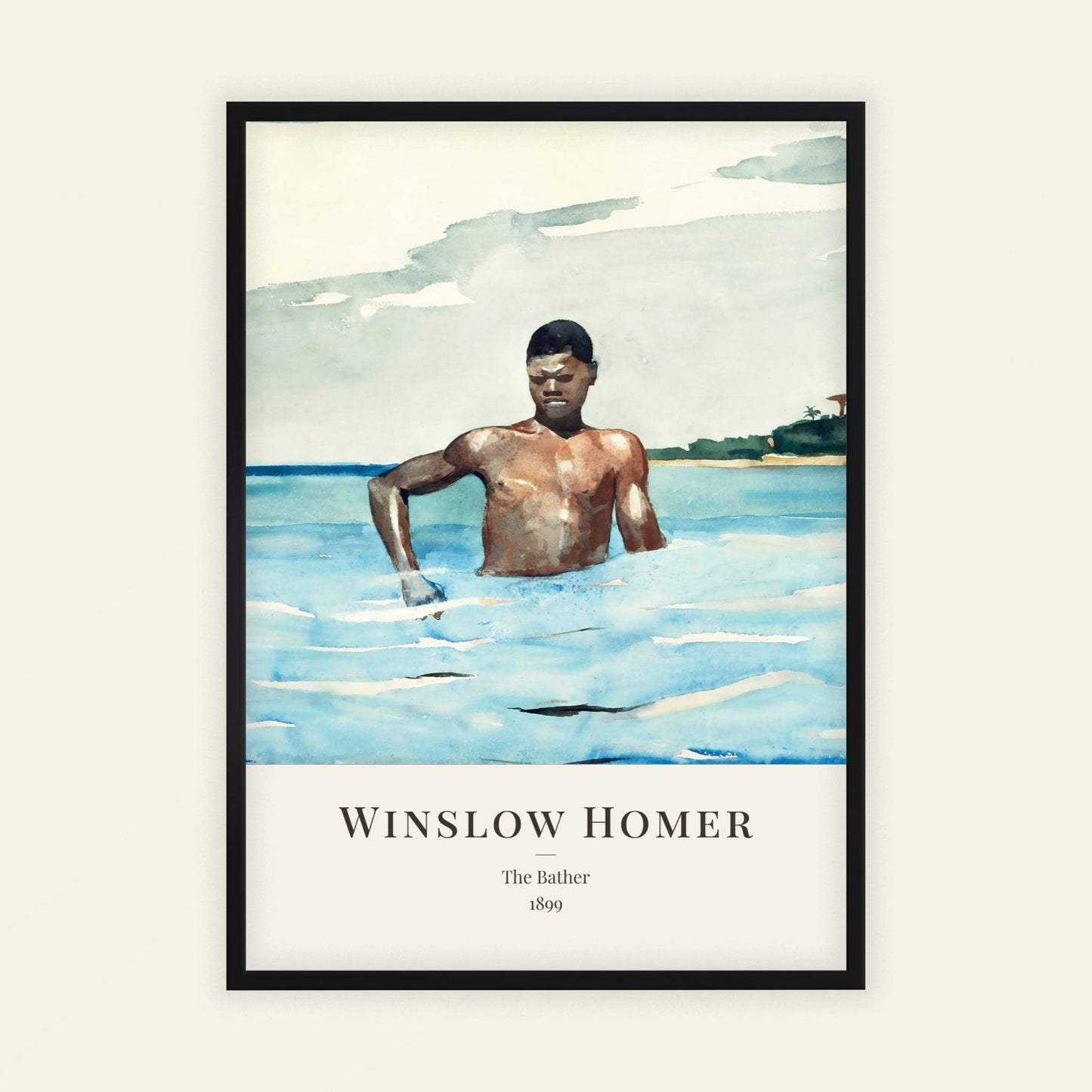 The Bather by Winslow Homer (with artist's name), bathroom wall decor, figure wall art, American coastal, seascape, living room wall art, framed wall art, art poster