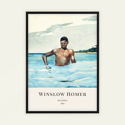 The Bather by Winslow Homer (with artist's name), bathroom wall decor, figure wall art, American coastal, seascape, living room wall art, framed wall art, art poster