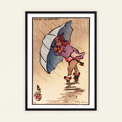 The Blue Umbrella by Helen Hyde, Japanese art print, portrait print, American children, Japonisme, home decor print, framed wall art, art poster