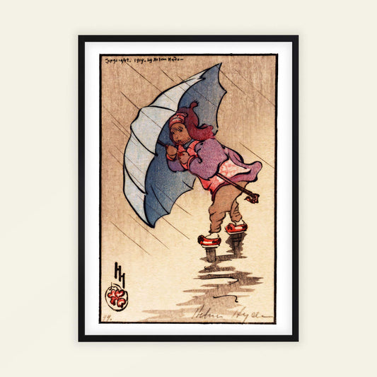 The Blue Umbrella by Helen Hyde, Japanese art print, portrait print, American children, Japonisme, home decor print, framed wall art, art poster
