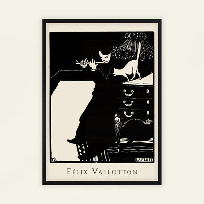 The Flute by Félix Vallotton (with artist's name), Impressionist print, wildlife wall art, Swiss-French Nabis, black and white, art reproduction, framed wall art, art poster