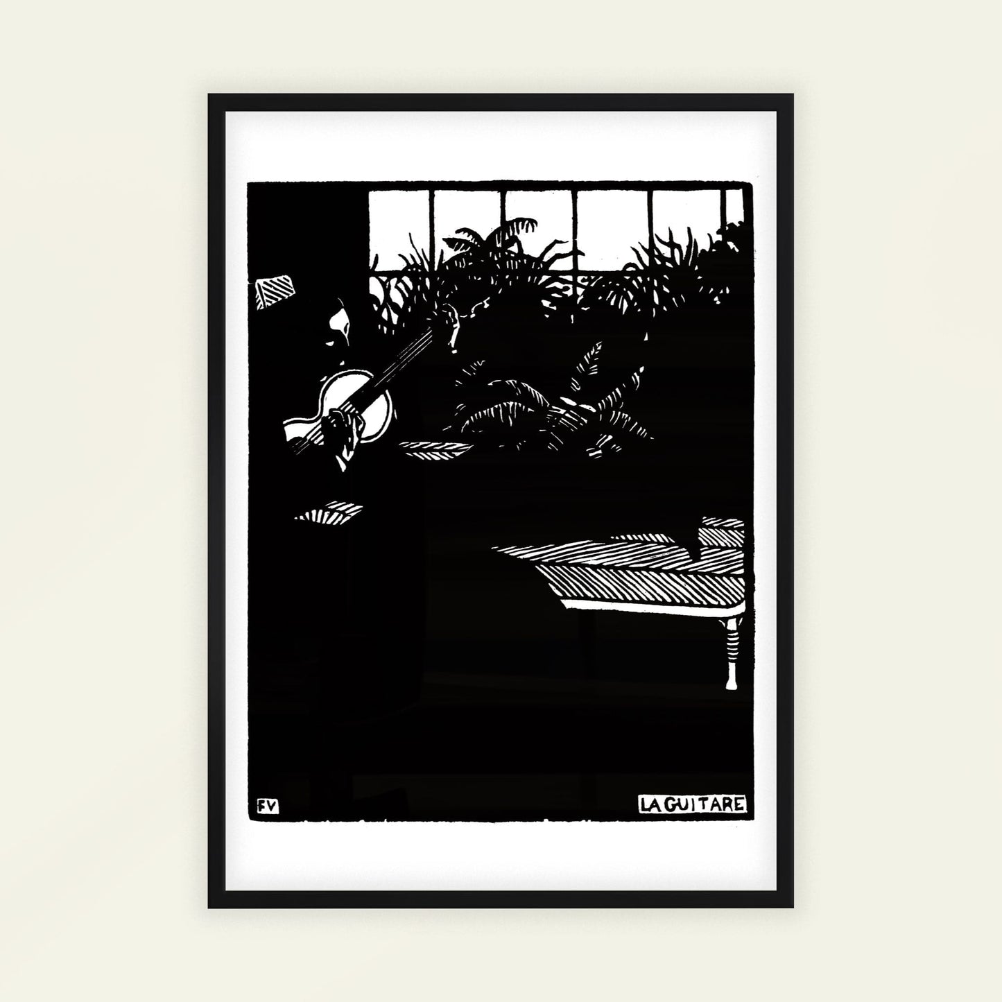 The Guitar by Félix Vallotton, vintage portrait, classic art poster, Swiss-French black and white, decorative, statement print, framed wall art, art poster