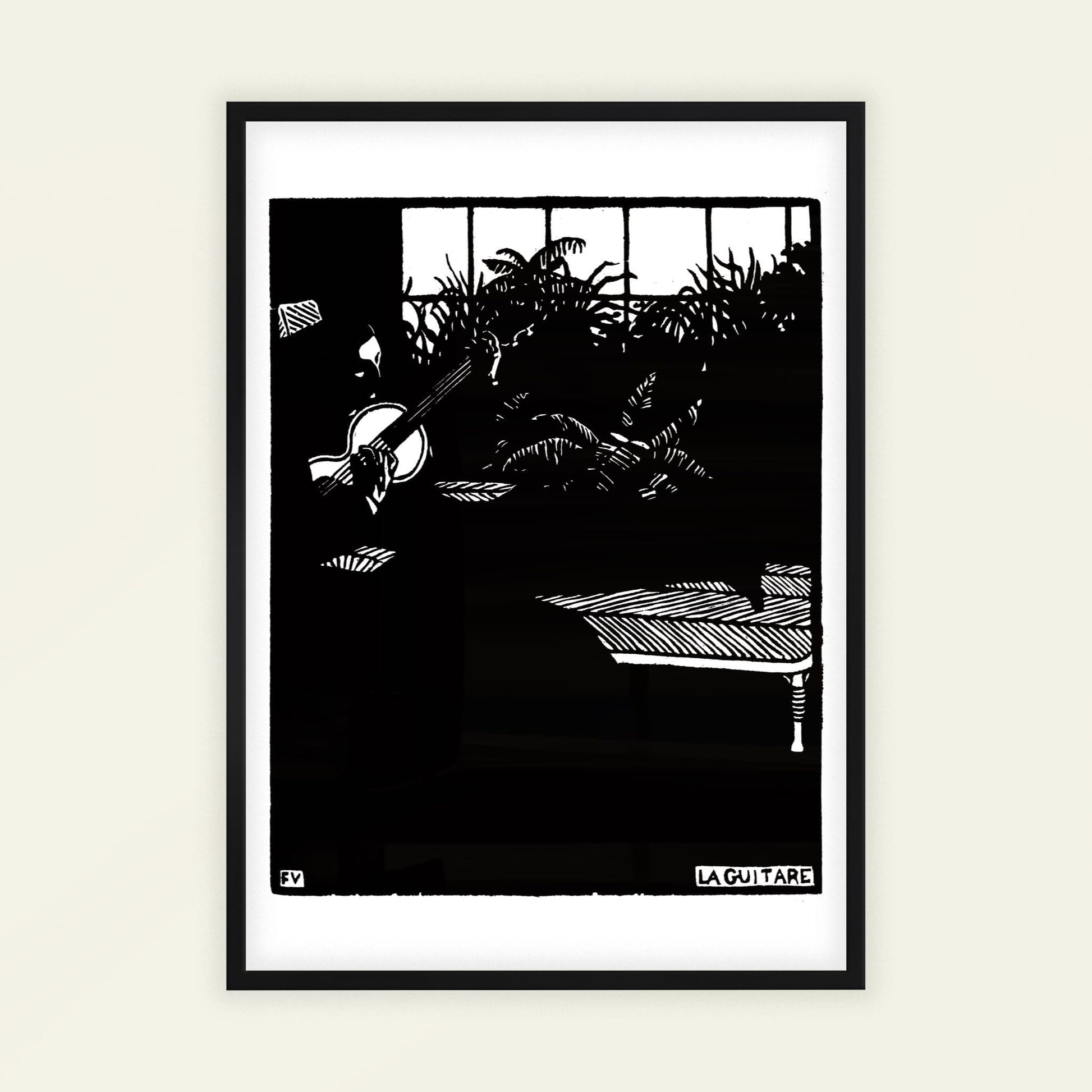 The Guitar by Félix Vallotton, vintage portrait, classic art poster, Swiss-French black and white, decorative, statement print, framed wall art, art poster