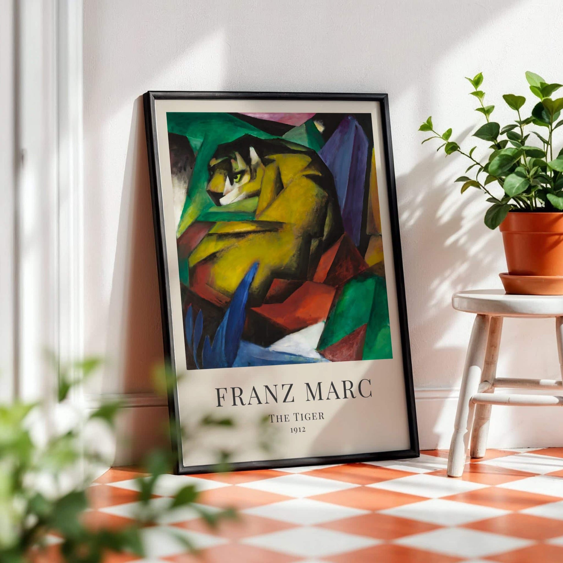 The Tiger by Franz Marc (with artist's name), abstract art print, modern wall decor, German colourful, Expressionist, unique art print, framed wall art, art poster
