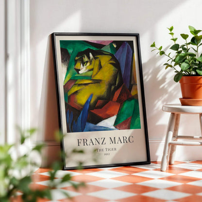 The Tiger by Franz Marc (with artist's name), abstract art print, modern wall decor, German colourful, Expressionist, unique art print, framed wall art, art poster