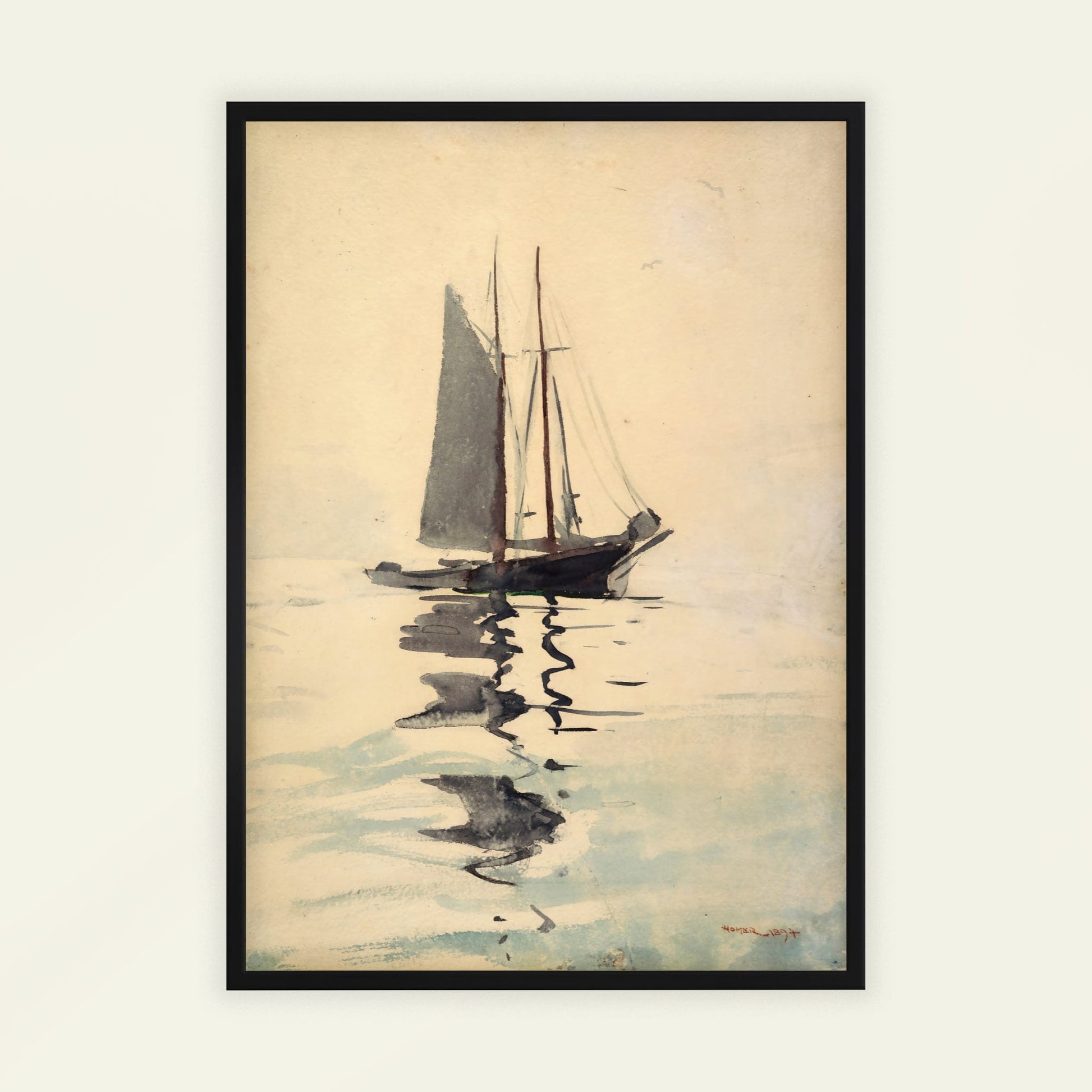 Two-masted Schooner with Dory by Winslow Homer, Impressionist print, nautical print, American watercolour, coastal, unique art print, framed wall art, art poster