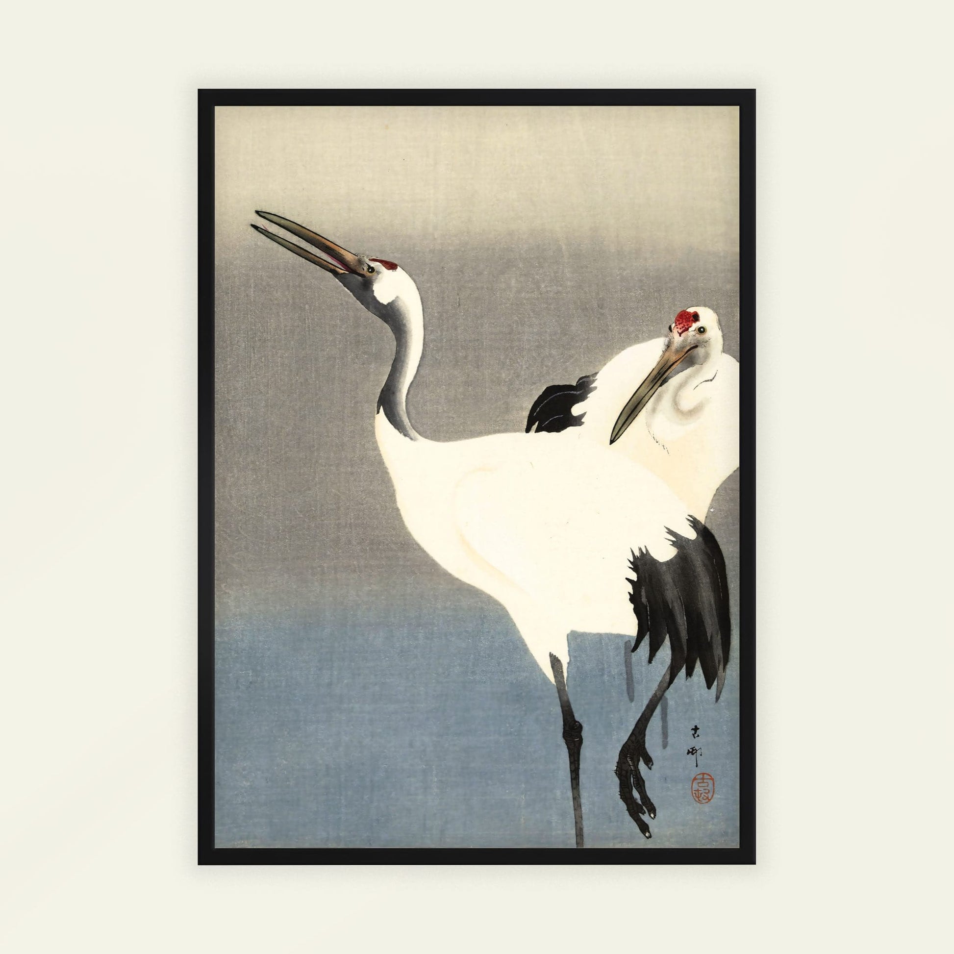 Two Cranes by Ohara Koson, animal print, nature poster, Japanese shin-hanga, bird, office wall art, framed wall art, art poster