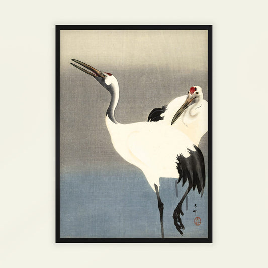 Two Cranes by Ohara Koson, animal print, nature poster, Japanese shin-hanga, bird, office wall art, framed wall art, art poster