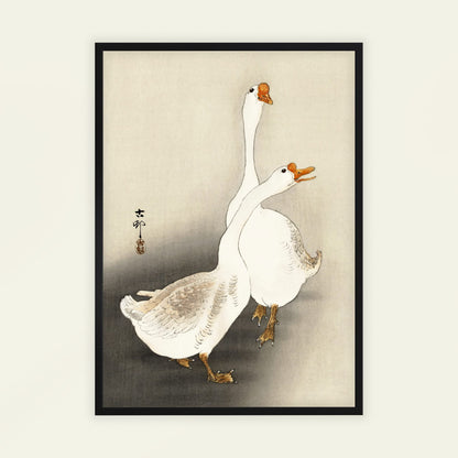 Two Geese by Ohara Koson, wildlife wall art, Japanese art print, Japanese woodblock, nature, modern home decor, framed wall art, art poster