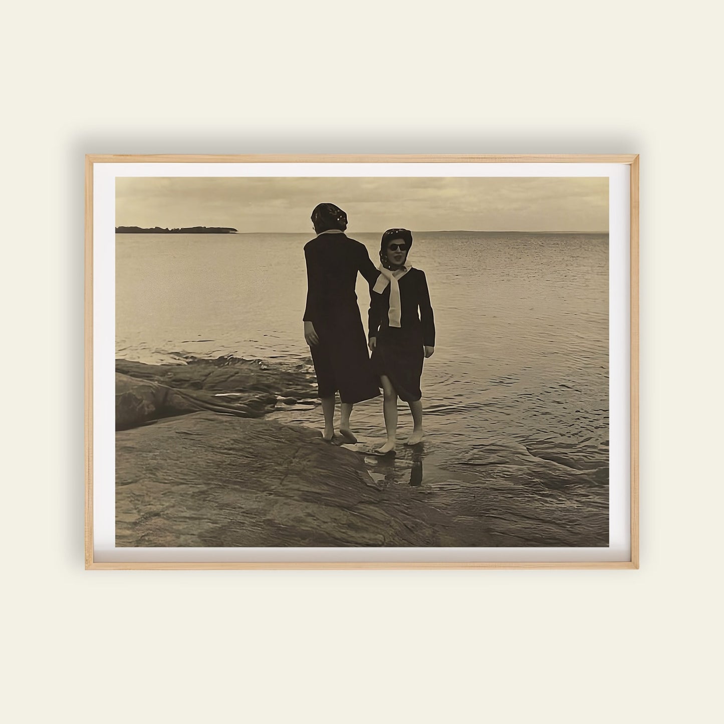 Two Women Walking on Shore Kuniyoshi photo wall art alternate view, as art posters and wall art with modern portrait style and everyday life detail
