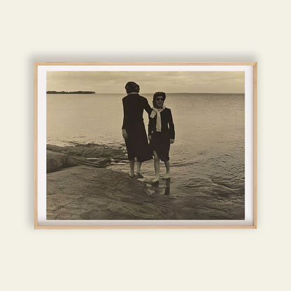 Two Women Walking on Shore Kuniyoshi photo wall art alternate view, as art posters and wall art with modern portrait style and everyday life detail