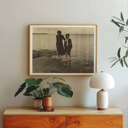 Two Women Walking on Shore Kuniyoshi photo wall art, as art posters and wall art with modern portrait style and everyday life detail