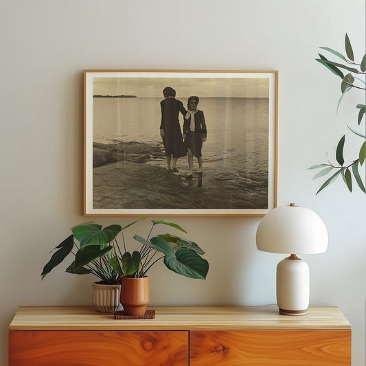 Two Women Walking on Shore Kuniyoshi photo wall art, as art posters and wall art with modern portrait style and everyday life detail