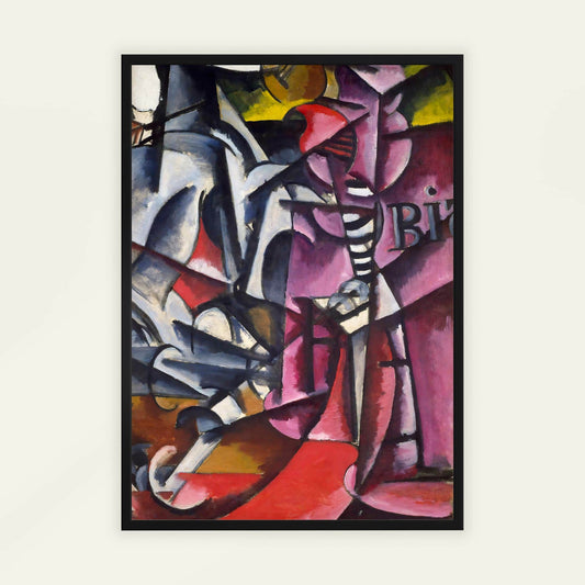 Abstract art painting with geometric shapes and vibrant colors on a white background. Untitled by Lyubov Popova