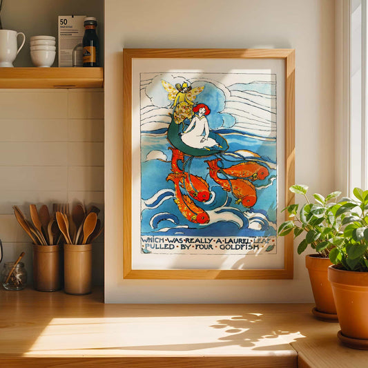 Which was really a laurel leaf pulled by four goldfish' by Jessie Marion King, portrait print, vintage portrait, Scottish Art Nouveau, Glasgow Style, fine art poster, framed wall art, art poster