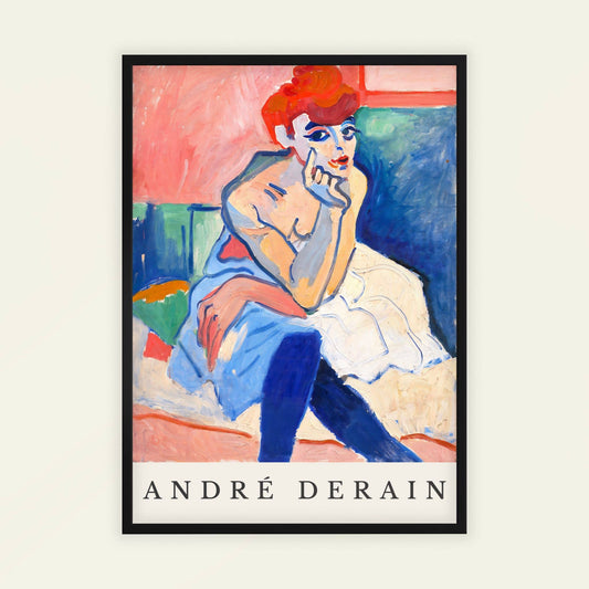Woman in a Chemise by Andre Derain | With artist's name. Framed artwork by André Derain featuring a woman with red hair and blue dress.