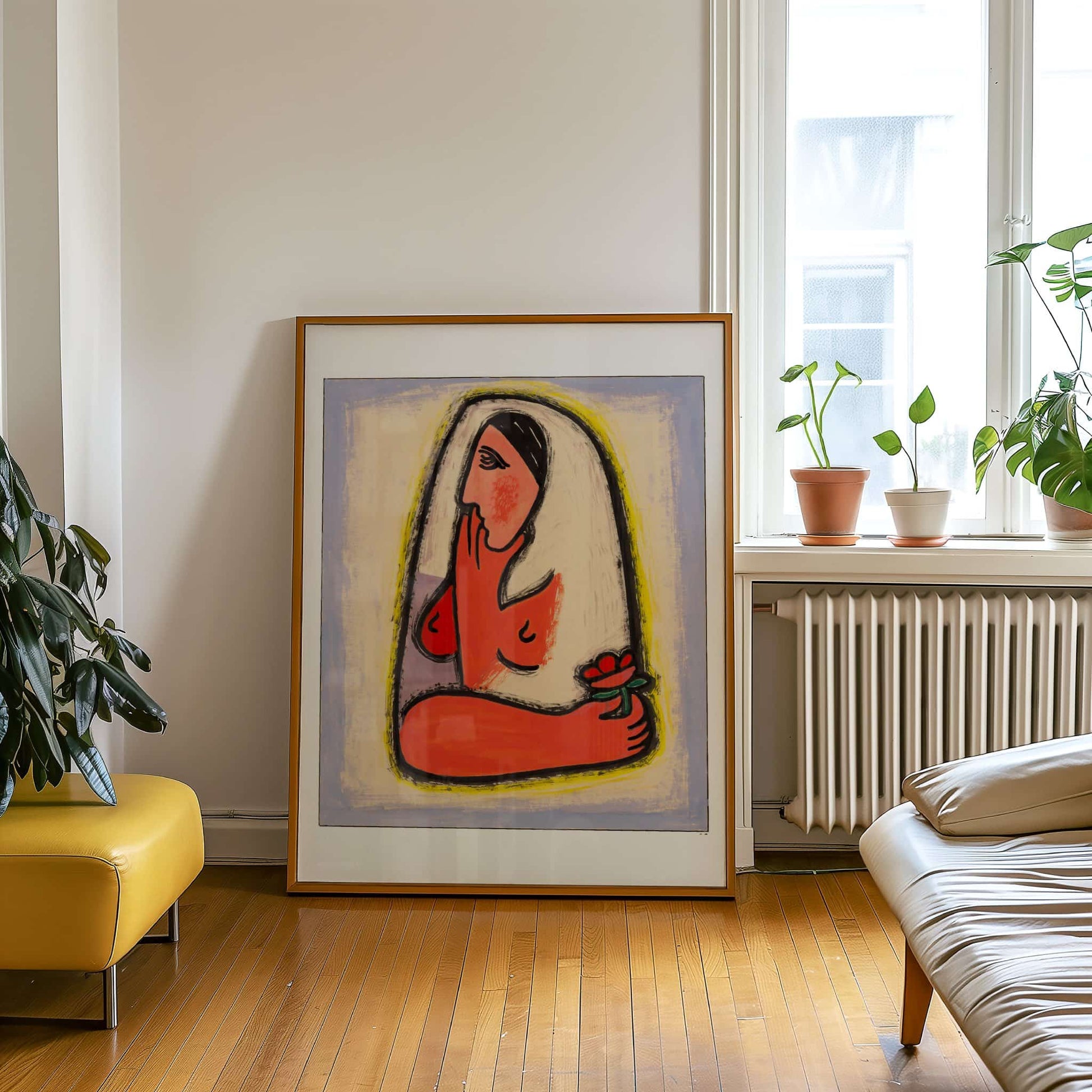 Woman with Flower by Mikuláš Galanda, Expressionist print, flower wall art, Slovak modernist, figurative, living room wall art, framed wall art, art poster