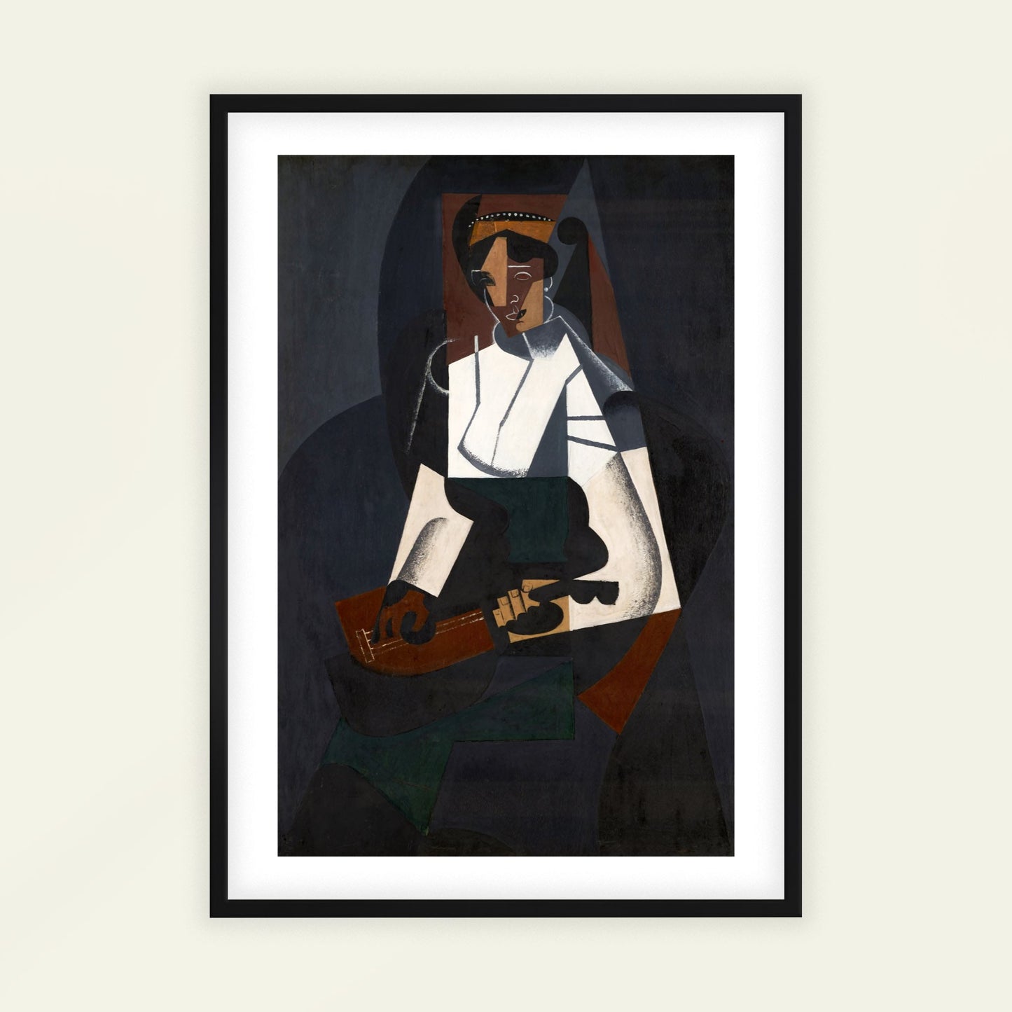 Woman with a Mandolin (after Corot) by Juan Gris, modernist print, portrait print, Spanish geometric, Cubist, art reproduction, framed wall art, art poster