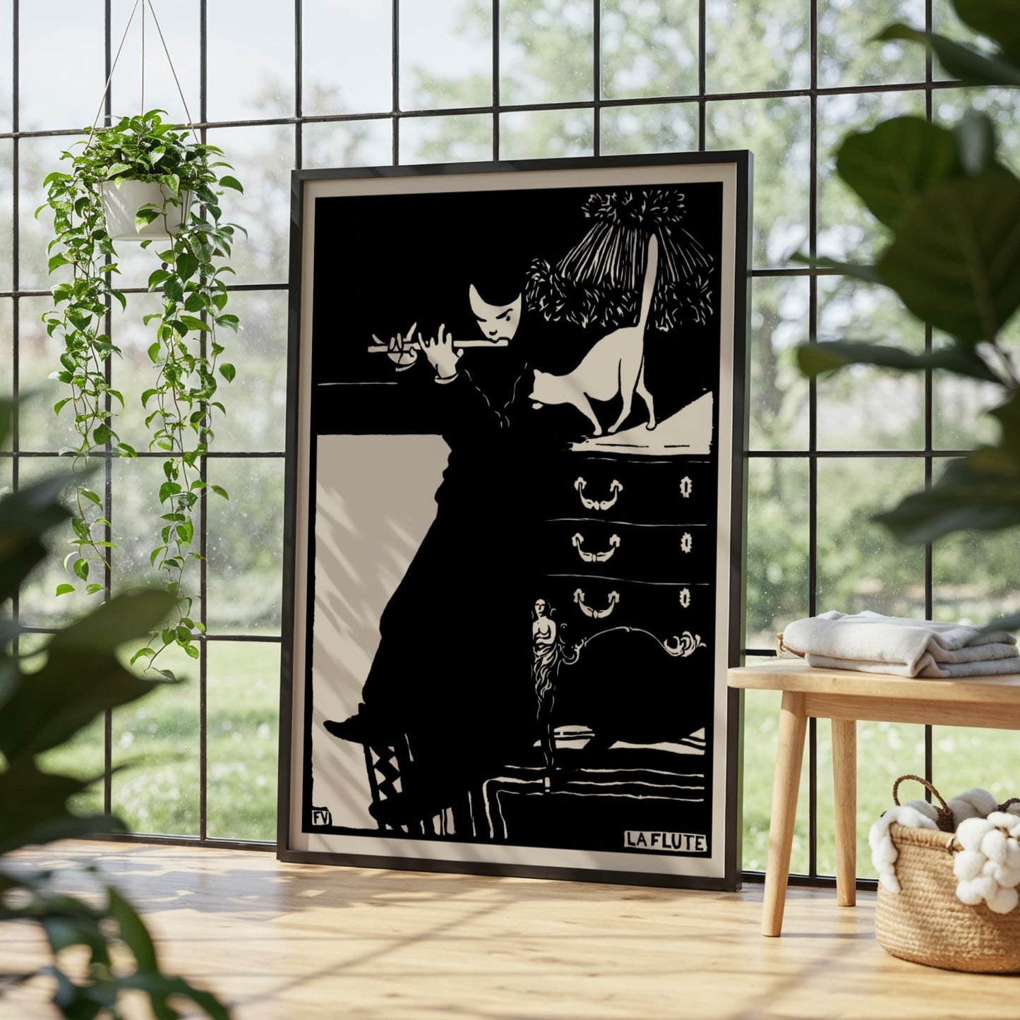 The Flute by Félix Vallotton, wildlife wall art, portrait print, Swiss-French Nabis, black and white, statement print, framed wall art, art poster