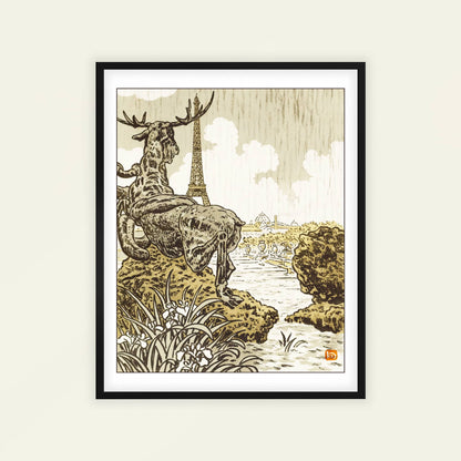 Derrière l'Elan de Frémiet (Trocadéro) by Henri Rivière, Eiffel Tower print, landscape print, French lithograph, Paris, framed print, framed wall art, art poster