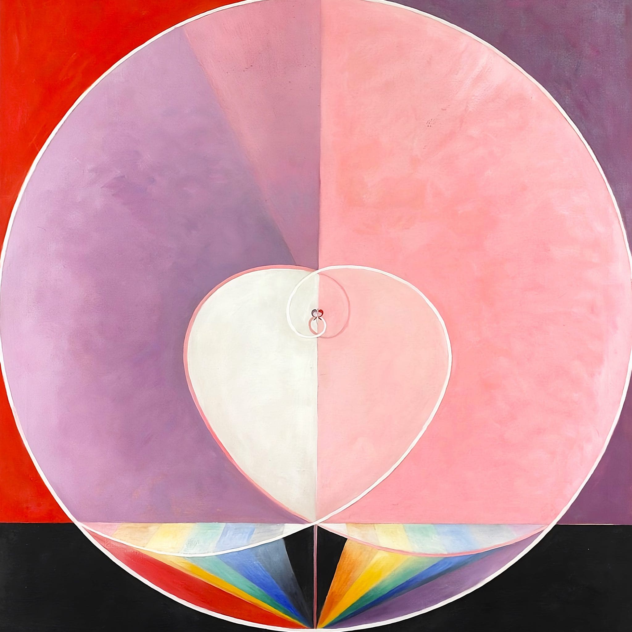 Color wheel with concentric circles in various colors on a red, purple, and black background.